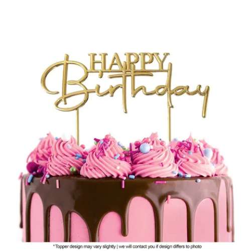 Happy Birthday Metal Cake Topper #3 - Gold - Click Image to Close